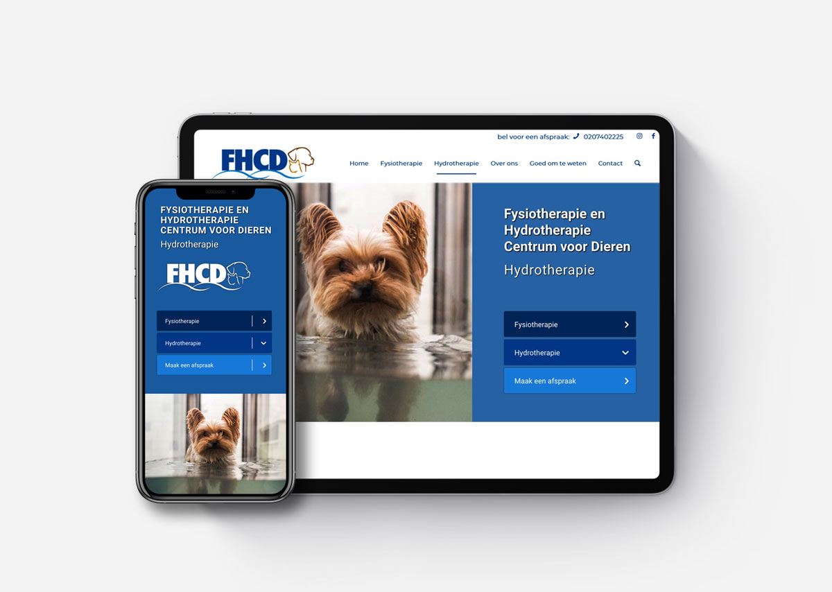Webdesign responsive wordpress website voor fysiotherapie voor dieren fhcd